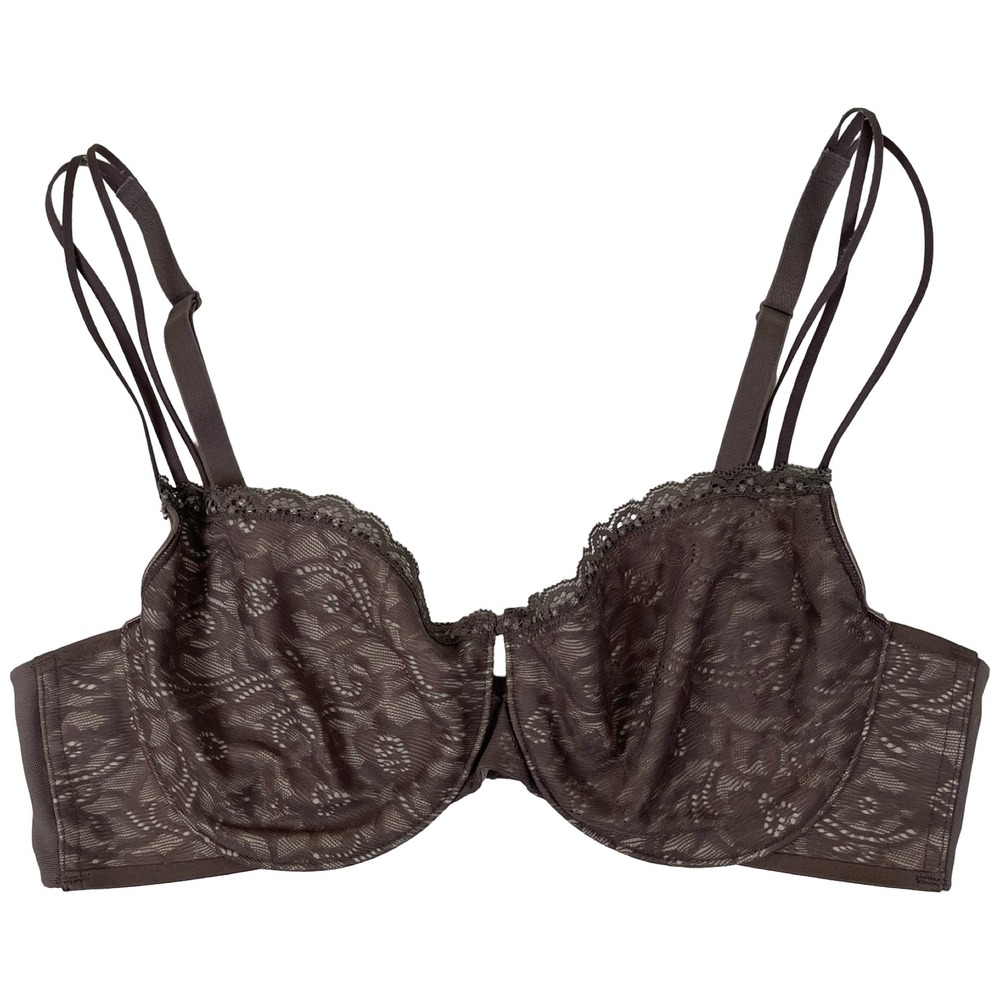 Soma Enticing Lift Balconet Bra 34C Brown Mauve Lace Underwire Sexy Comfort.